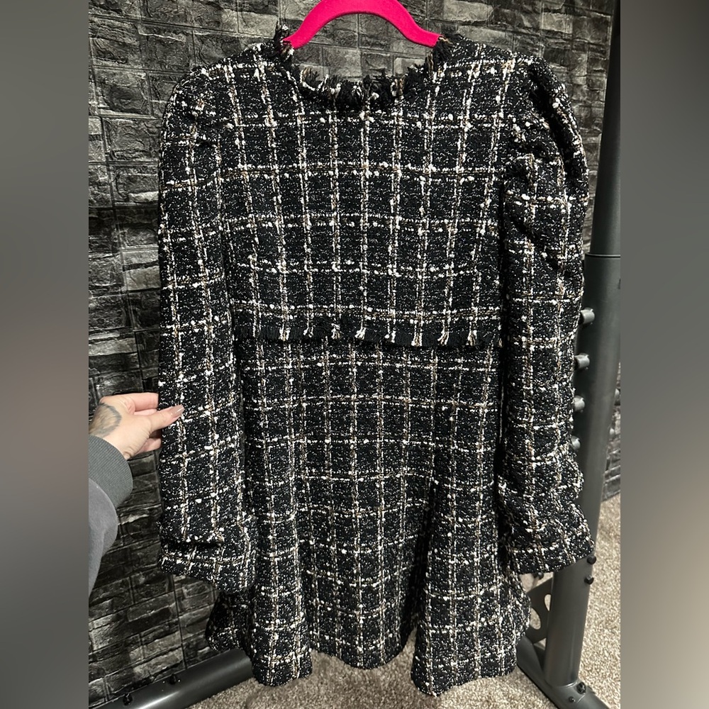 SHEIN Black and White Long Sleeve Tweed Dress